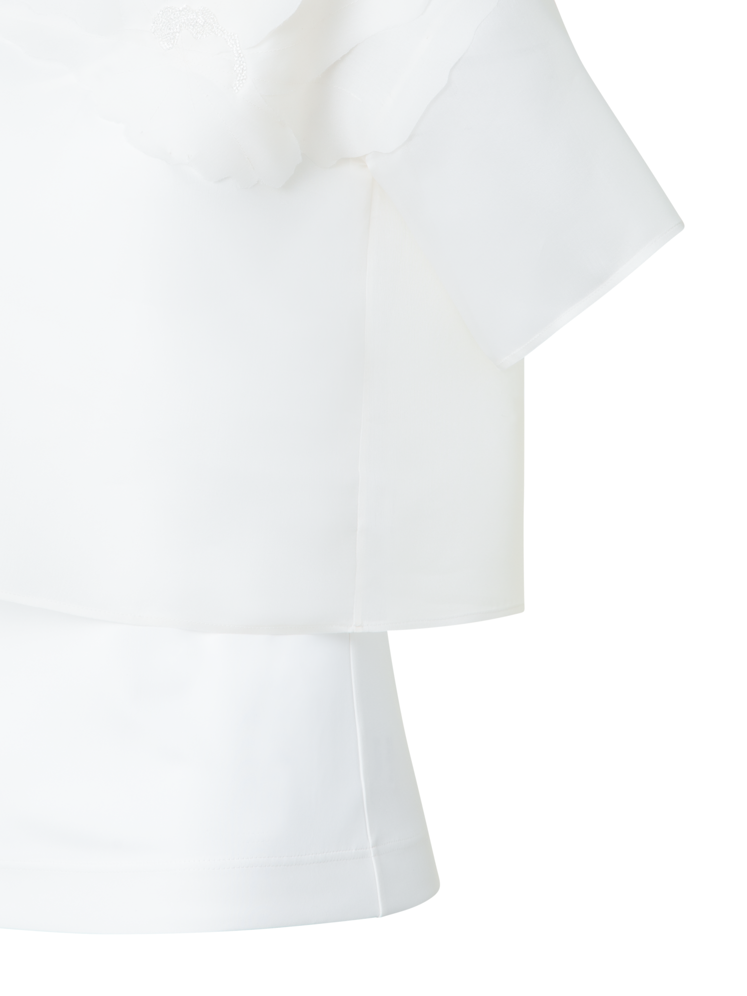 Designer Cropped Silk Blouse with 3D Organza Anemone - neutral - ecru - white