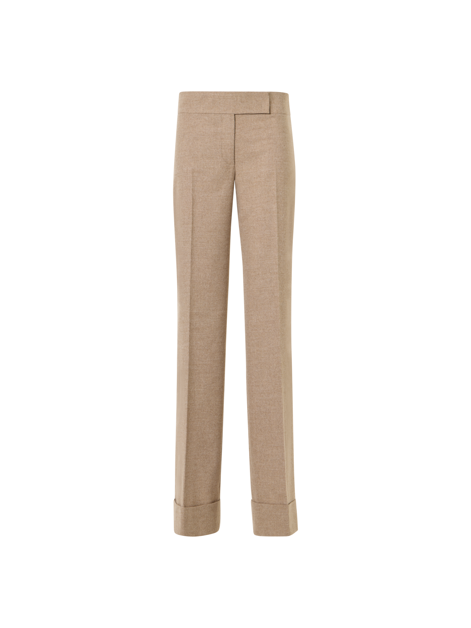 Designer Wide Leg Wool Flannel Pants with High Cuff - beige