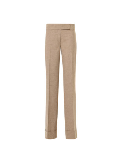 Designer Wide Leg Wool Flannel Pants with High Cuff - beige