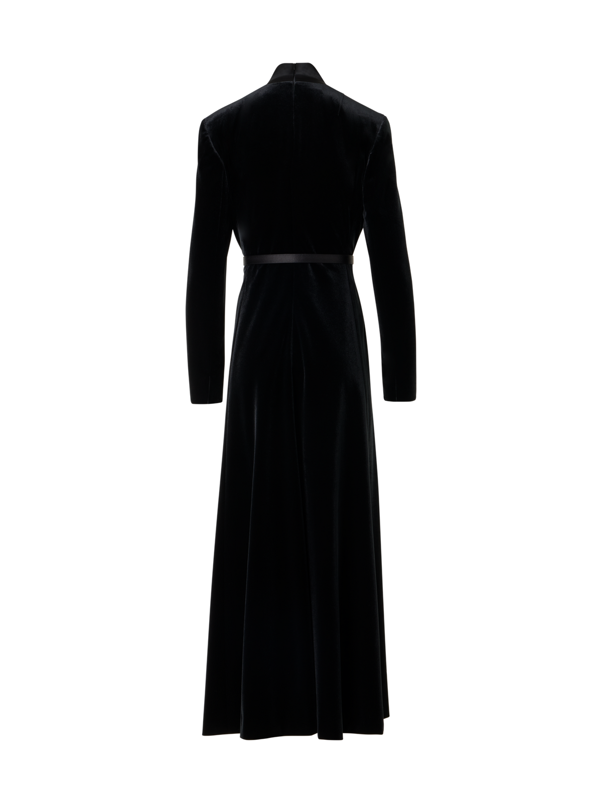 Designer Velvet Midi Dress with Satin Lapel - black