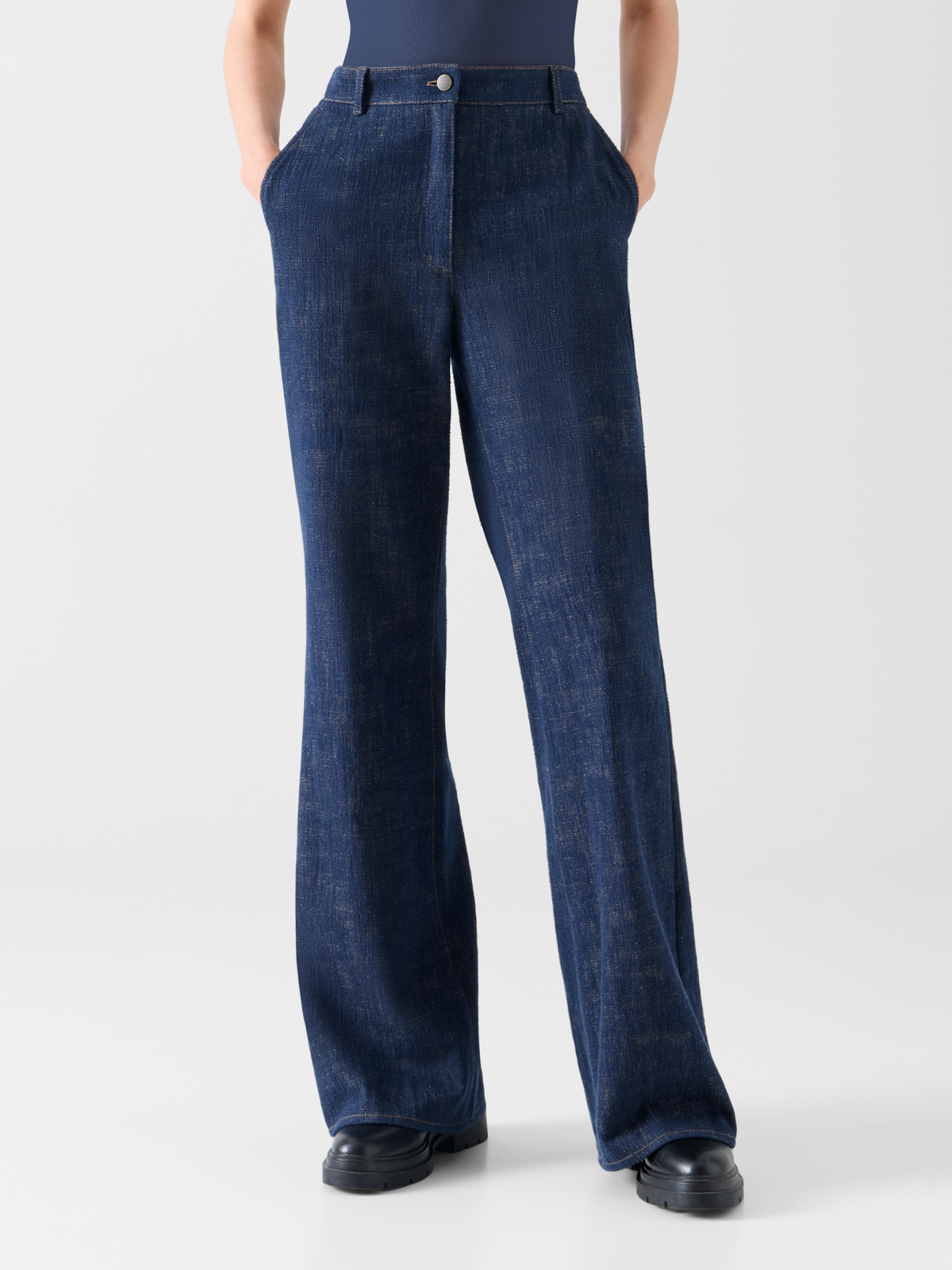 Designer Bootcut Pants in Brushed Winter Denim - navy 