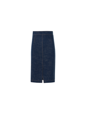 Designer High Waist Pencil Skirt in Brushed Winter Denim - navy - blue