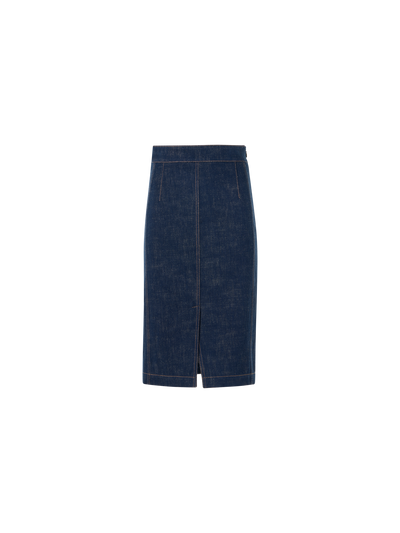 Designer High Waist Pencil Skirt in Brushed Winter Denim - navy - blue