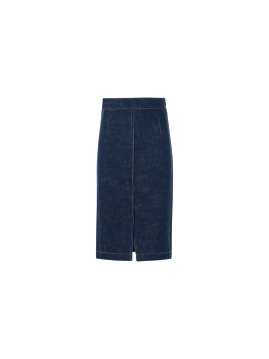 Designer High Waist Pencil Skirt in Brushed Winter Denim - navy - blue