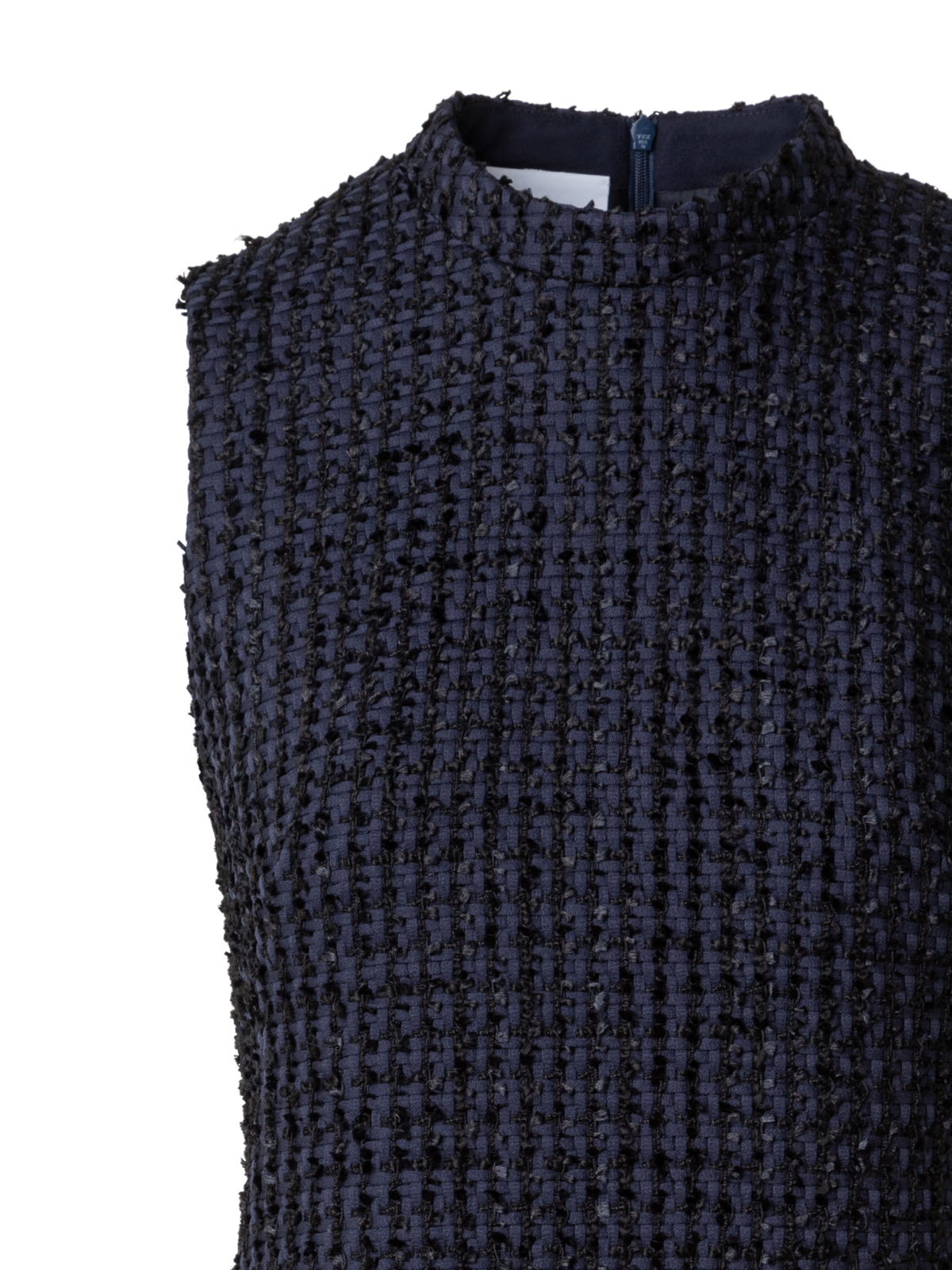 Designer Tweed Sheath Dress with Fringes - navy - blue - multicolor