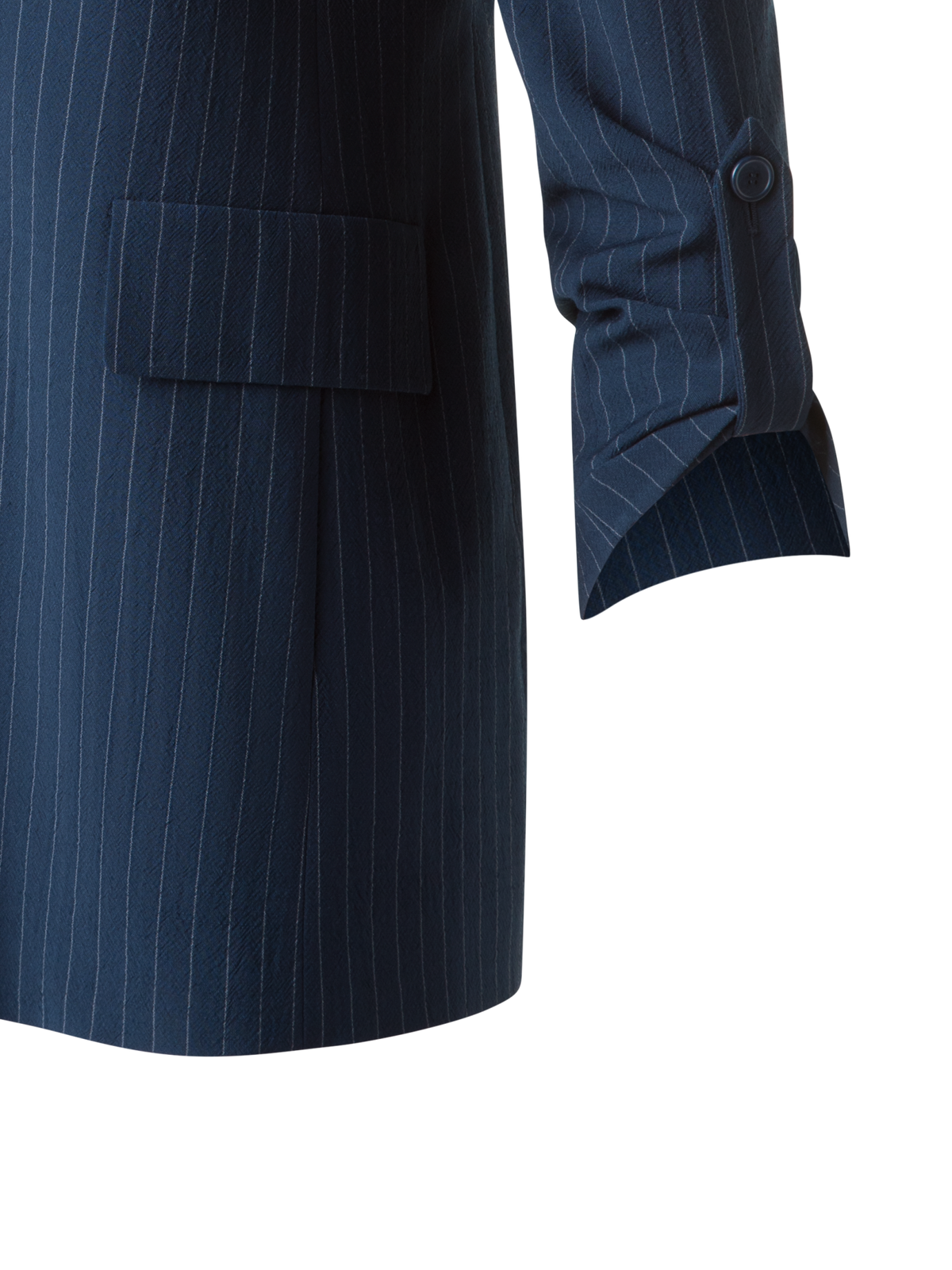 Designer Relaxed Boyfriend Blazer in Striped Cool Wool - neutral - navy - blue