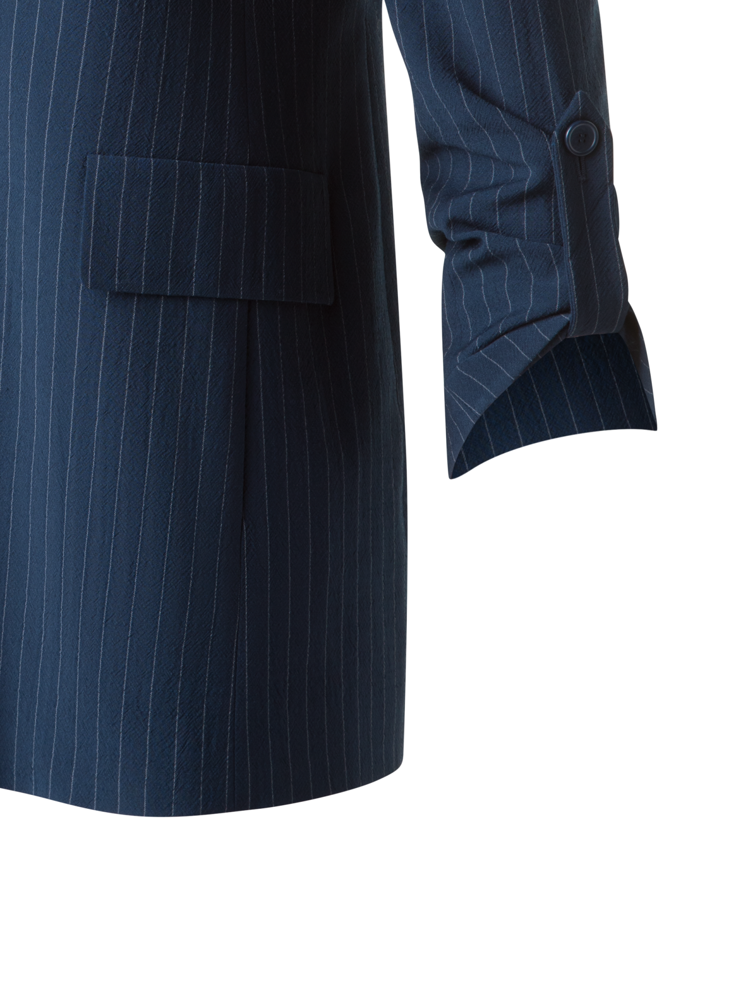 Designer Relaxed Boyfriend Blazer in Striped Cool Wool - neutral - navy - blue