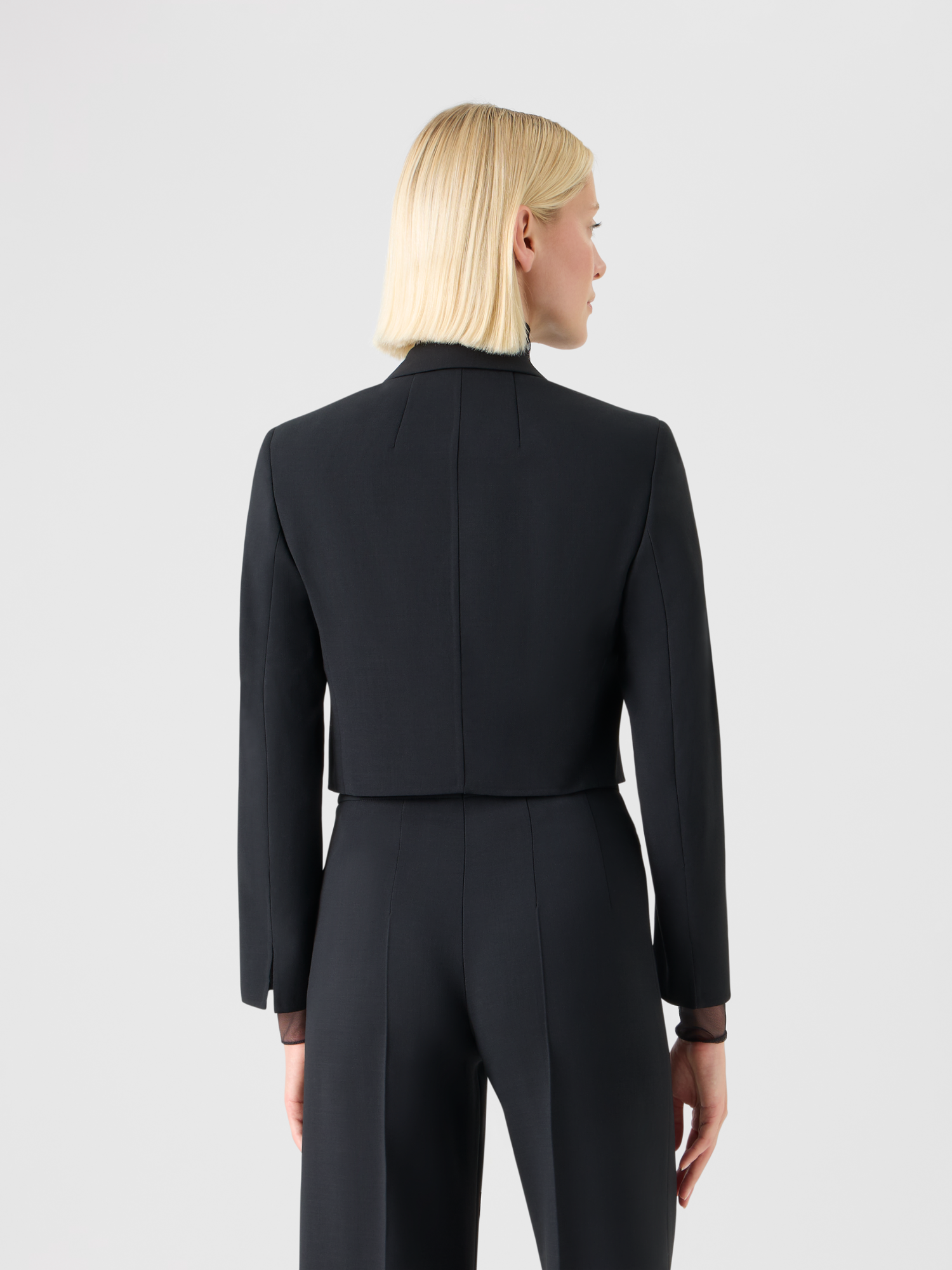 Designer Cropped Wool Double-Face Jacket with Satin Lapel - black 