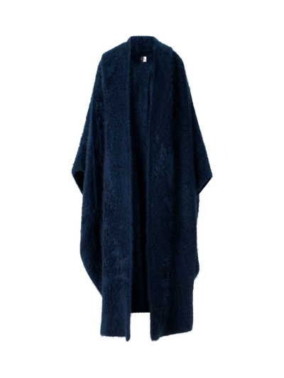 Designer Long Cashmere Cape with Removable Scarf Hood - neutral - navy - blue