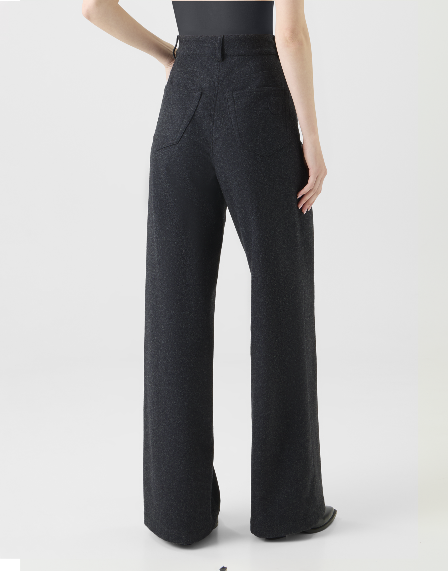 Designer Wide Heavy Wool Flannel Pants - neutral - grey 