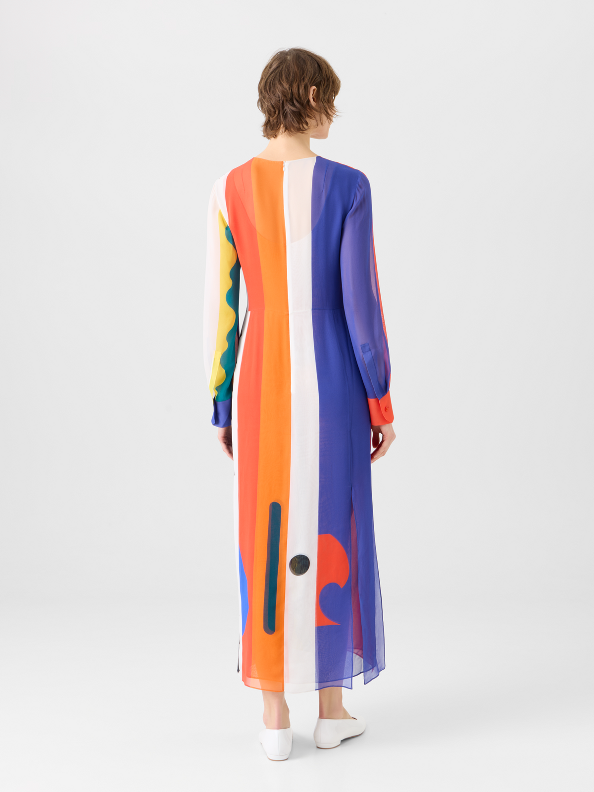 Designer Silk Long Dress with Paravent Print - multicolor #editorial