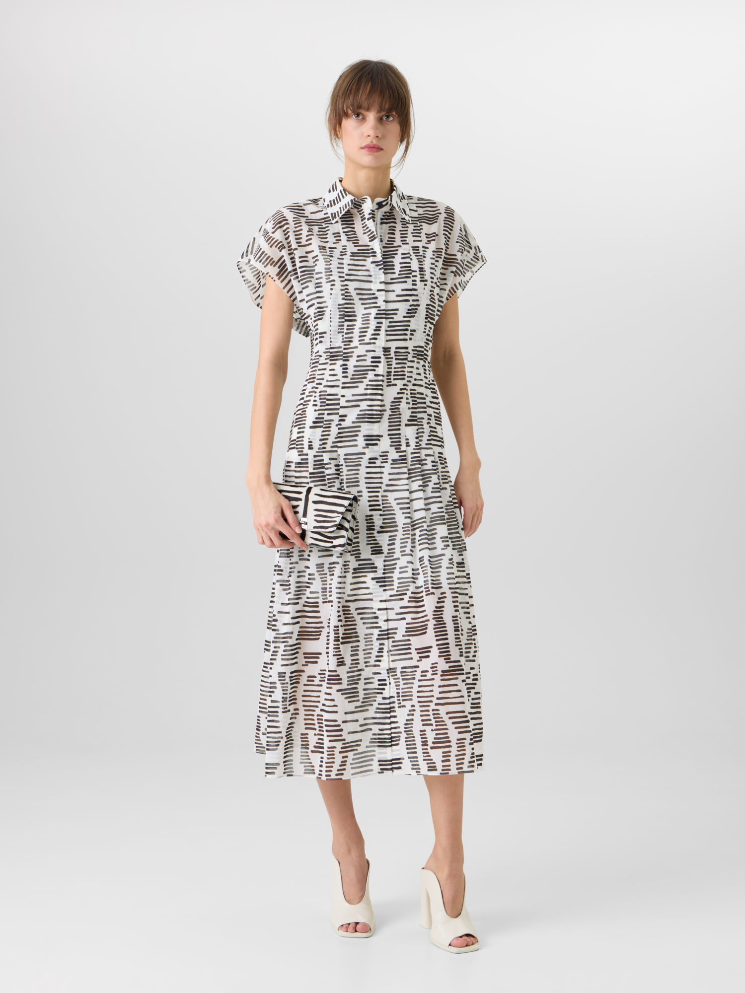 Designer Cap-Sleeve Dance Movements Midi Dress - multicolor 