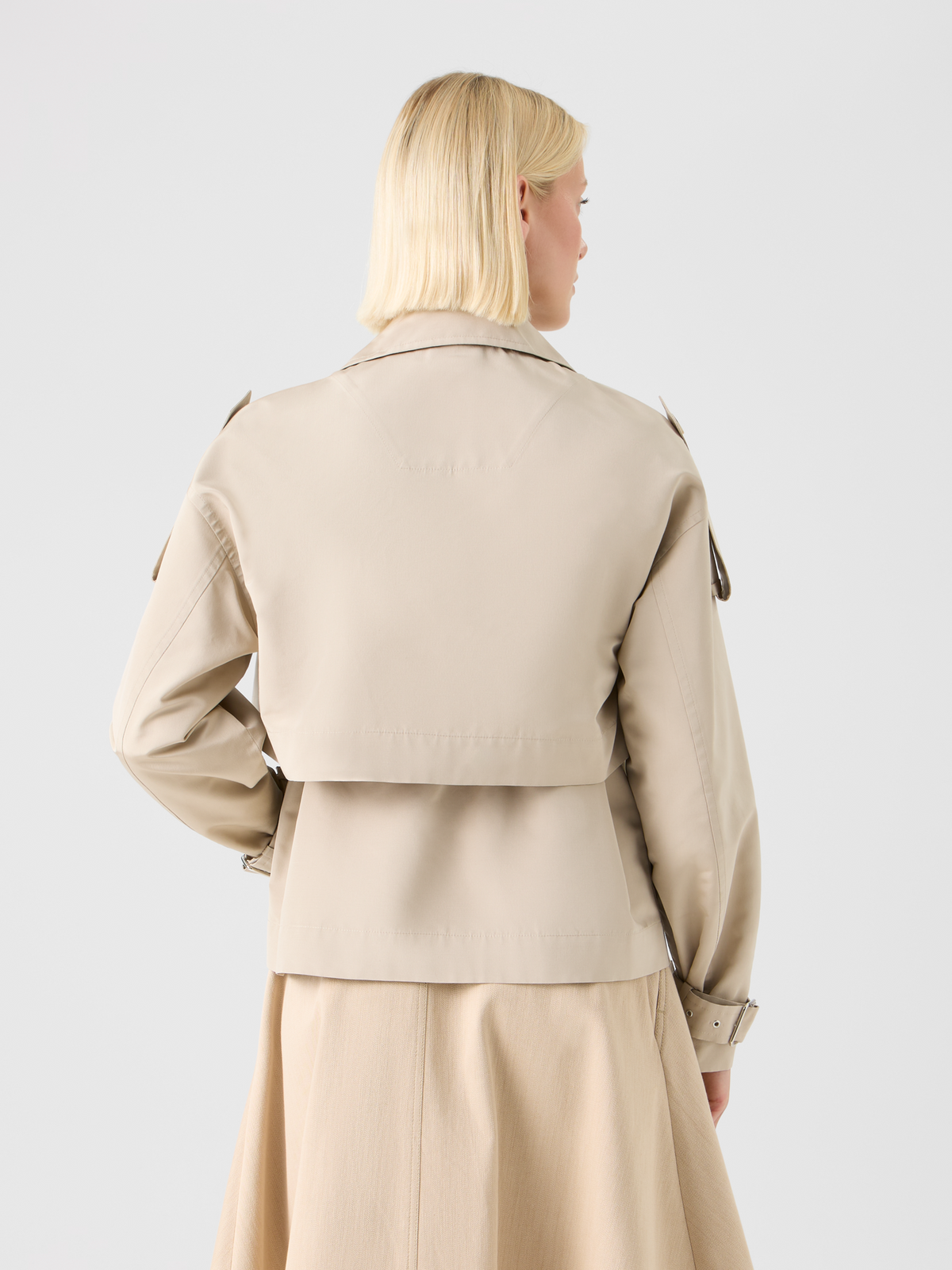 Designer Short Silk Trench Coat with Removable Bolero - beige #editorial