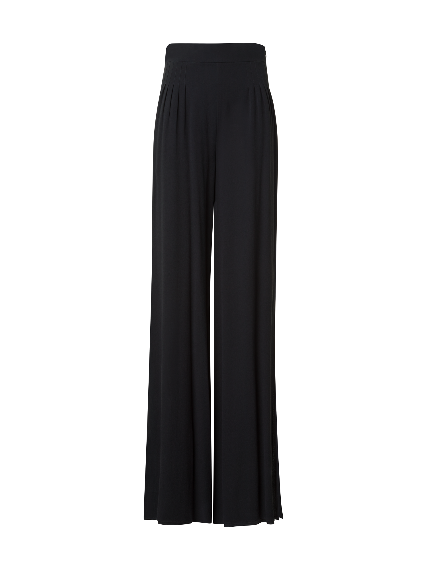 Designer Palazzo Silk Pants with Side Slits - black - neutral