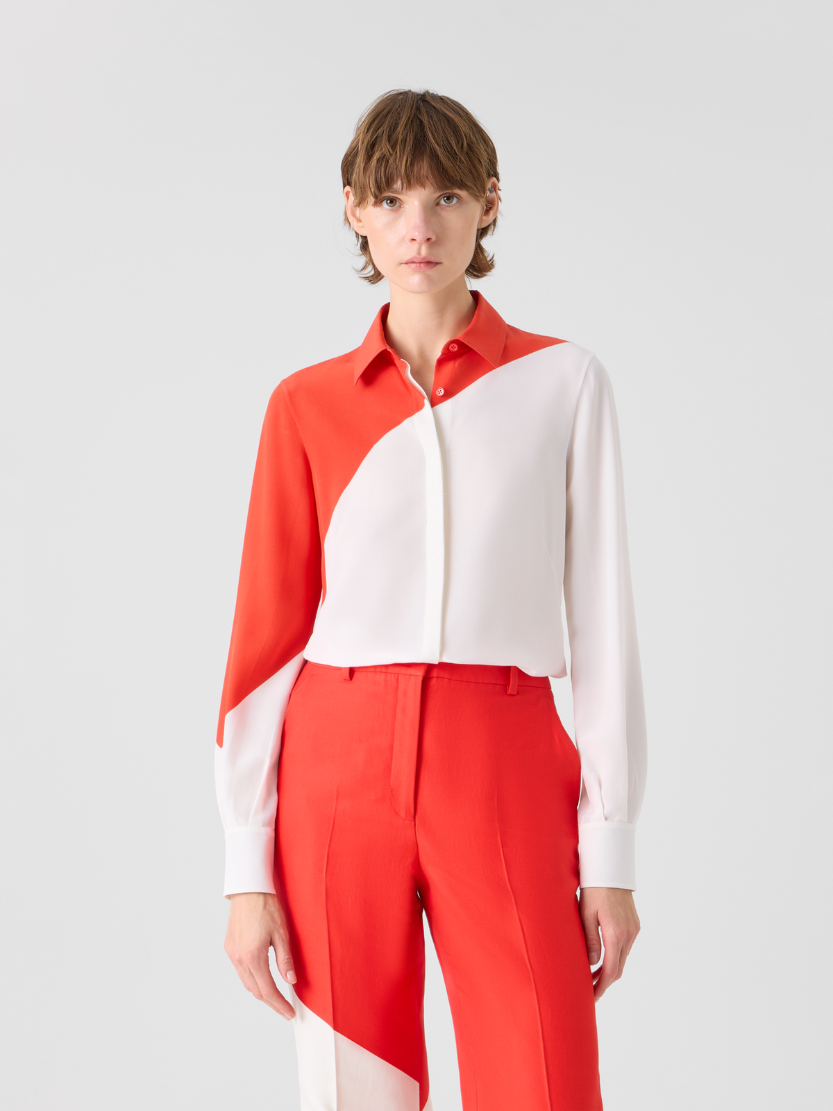 Designer Silk Crêpe Blouse with Polygon Print - multicolor #editorial