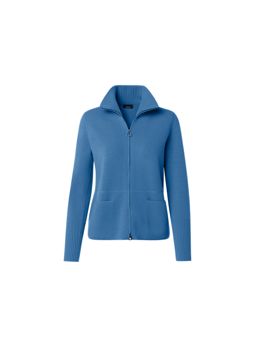 Designer Pure Cashmere Knit Cardigan - blue