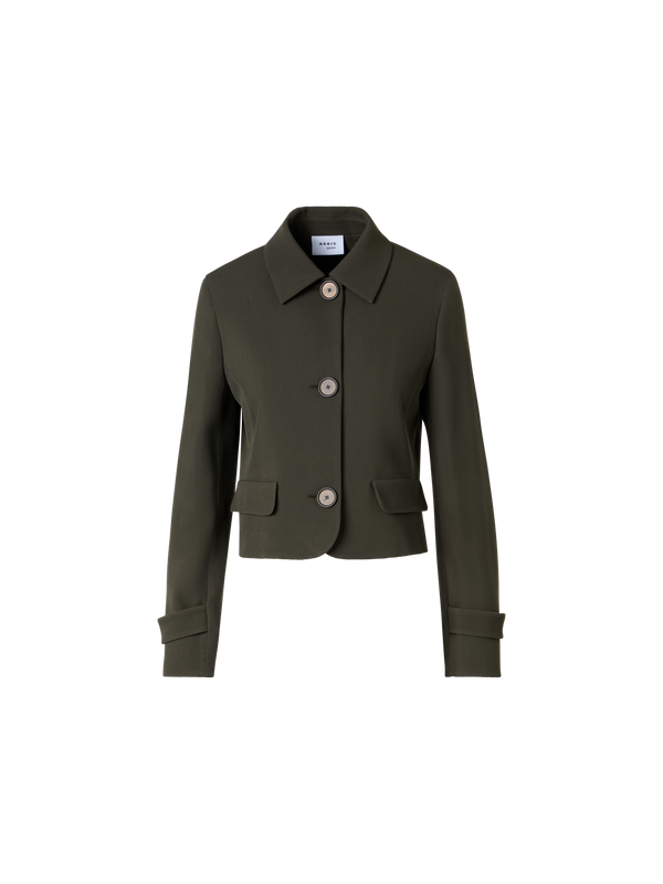 Designer Long-Sleeve Glen-Check Heavy Wool Twill Jacket - green