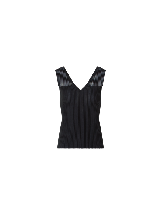 Designer Sleeveless Silk Cotton Top with Sheer Shoulder - black - neutral