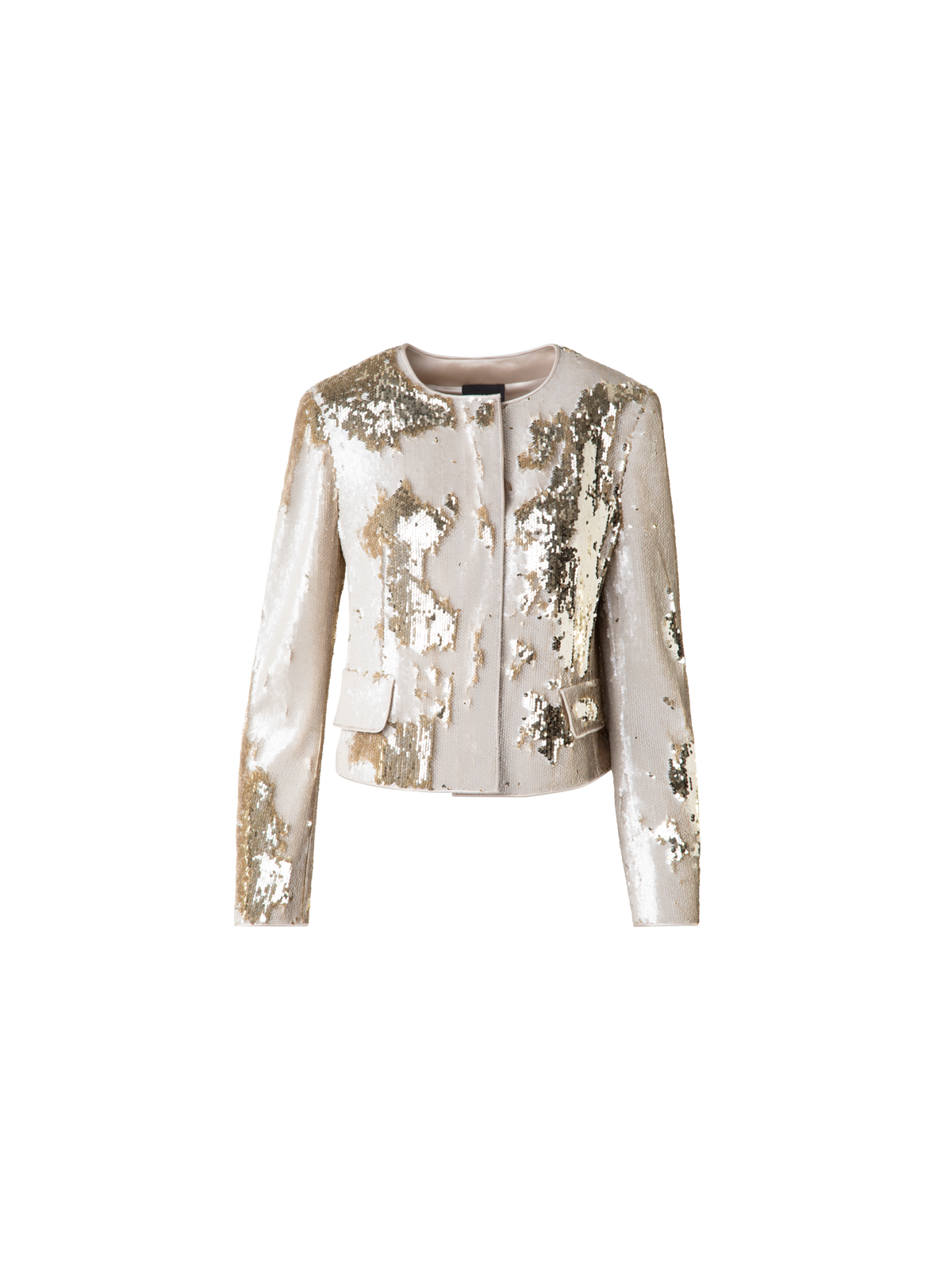 Designer Cropped Jacket with Dual Sequins - beige - gold