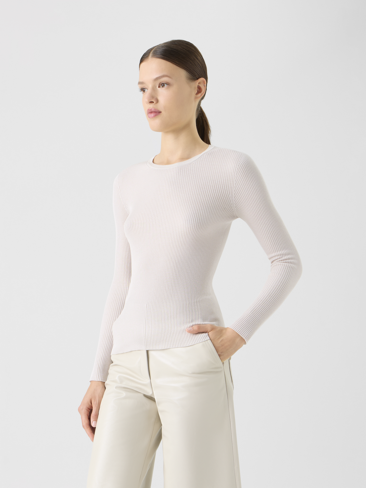 Designer Seamless Silk Cotton Knit Sweater - neutral - beige #editorial