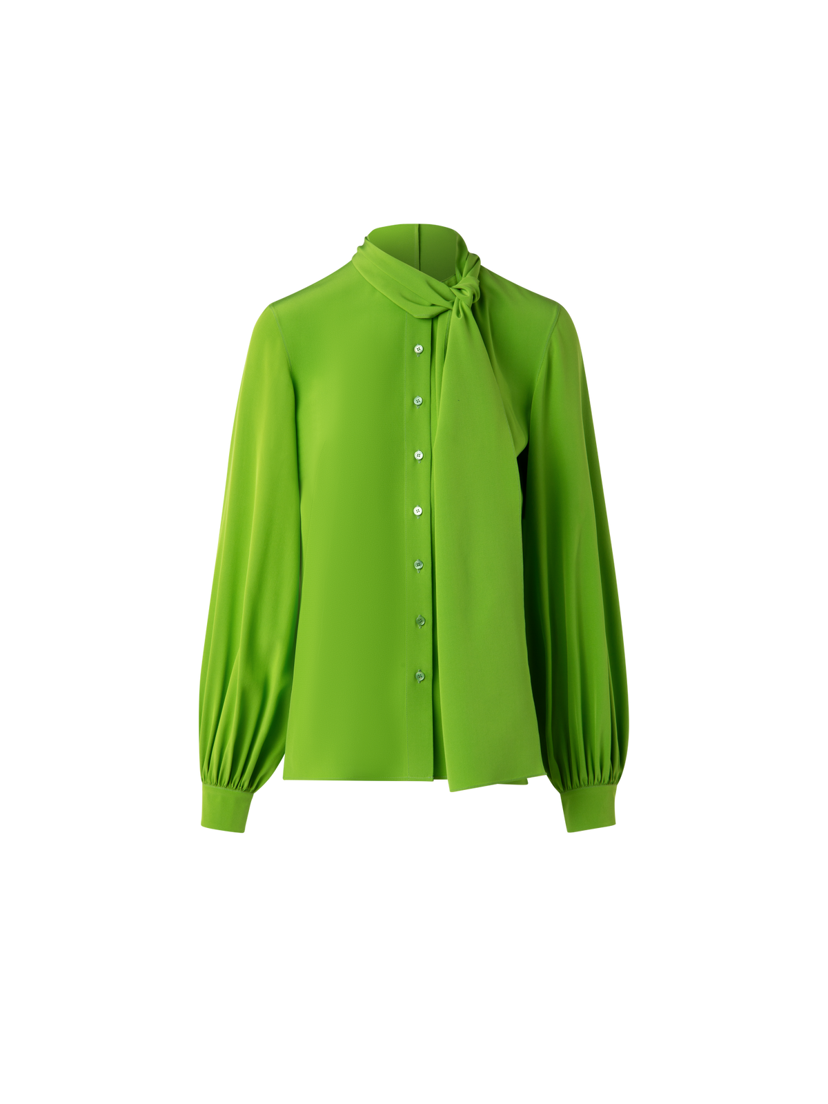 Designer Silk Blouse with Fixed Bow - green