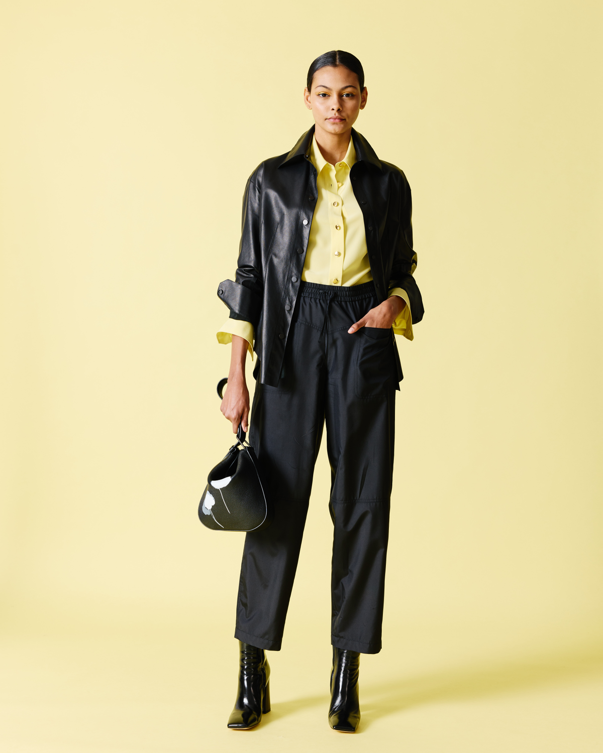 Designer Relaxed Tapered Silk Sporty Pants - black #editorial