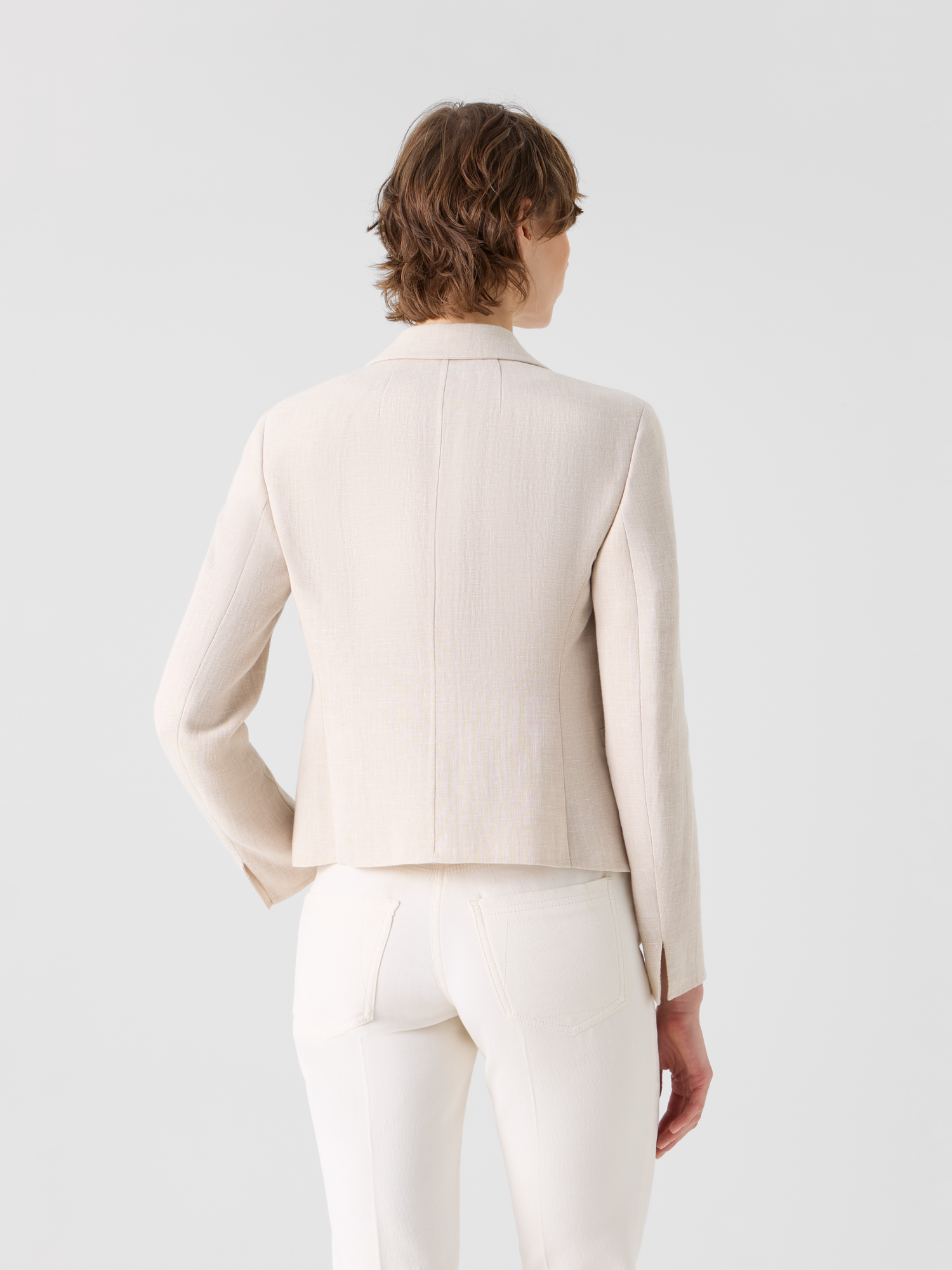 Designer Deneuve Short Fitted Jacket in Linen Wool Double-Face - neutral - beige