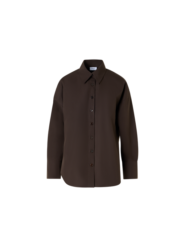 Designer Long-Sleeve Cotton Shirt Blouse - brown