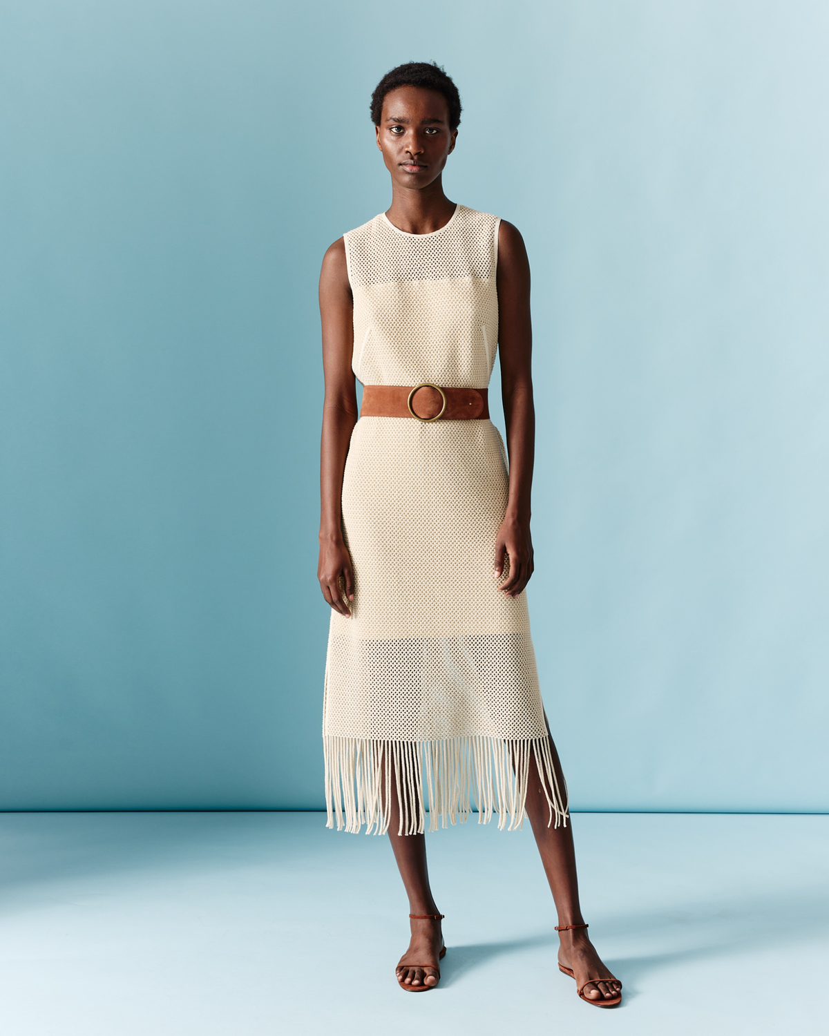 Akris Fringe Mesh Midi Dress - Cashew Akris Fringe Mesh Midi Dress - Cashew