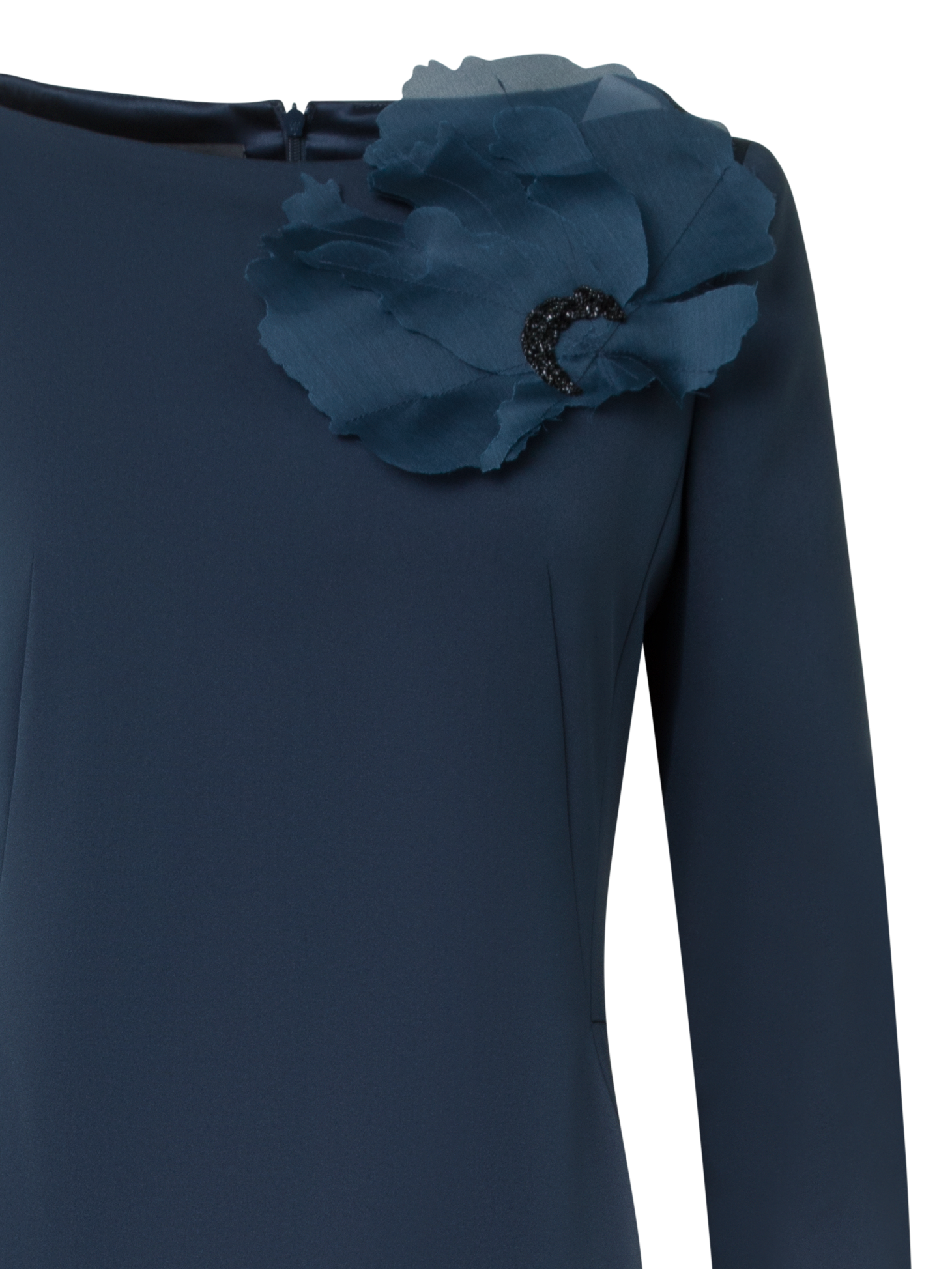 Designer Silk Gown with 3D Anemone - neutral - navy - blue