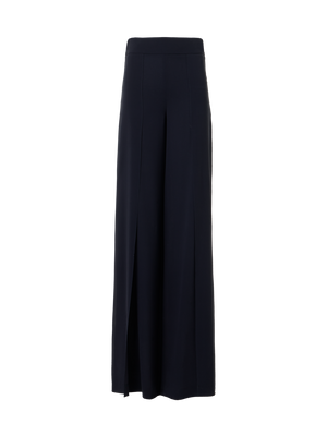 Designer Wide Silk Pants with Slits - navy