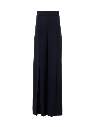 Designer Wide Silk Pants with Slits - navy