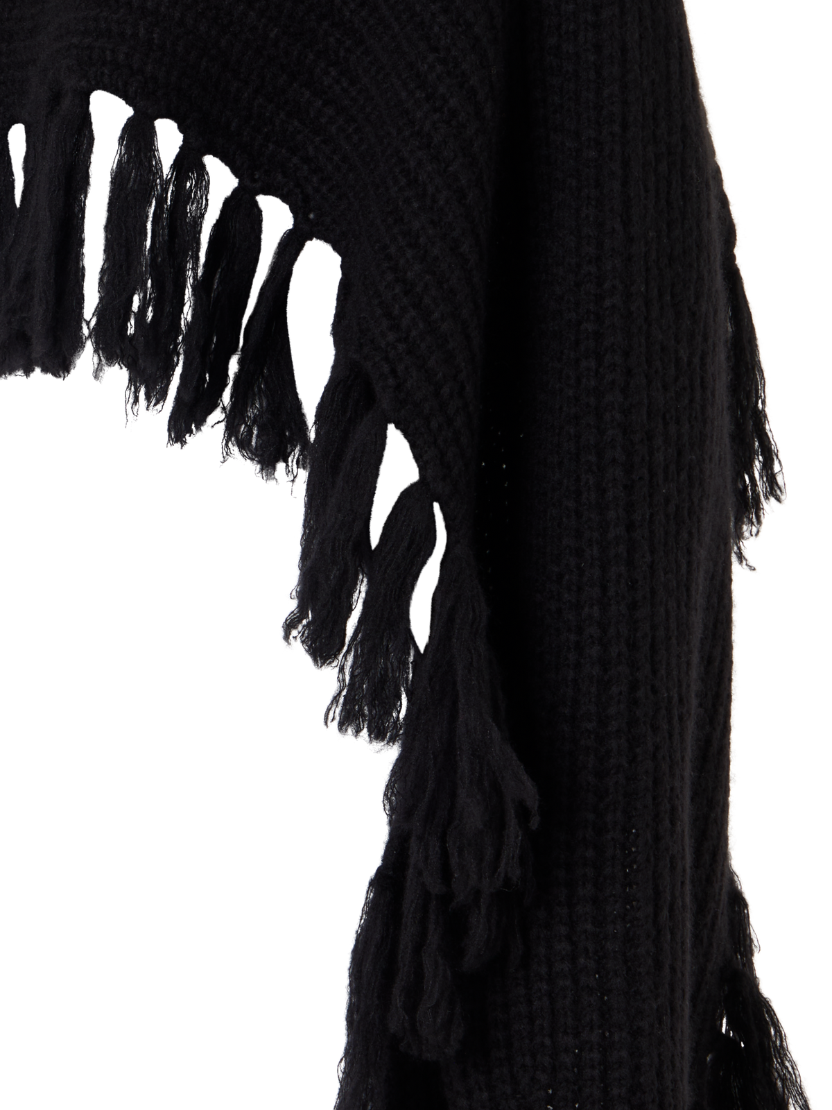 Designer Cashmere Silk Cape Scarf with Turtleneck and Fringes - black