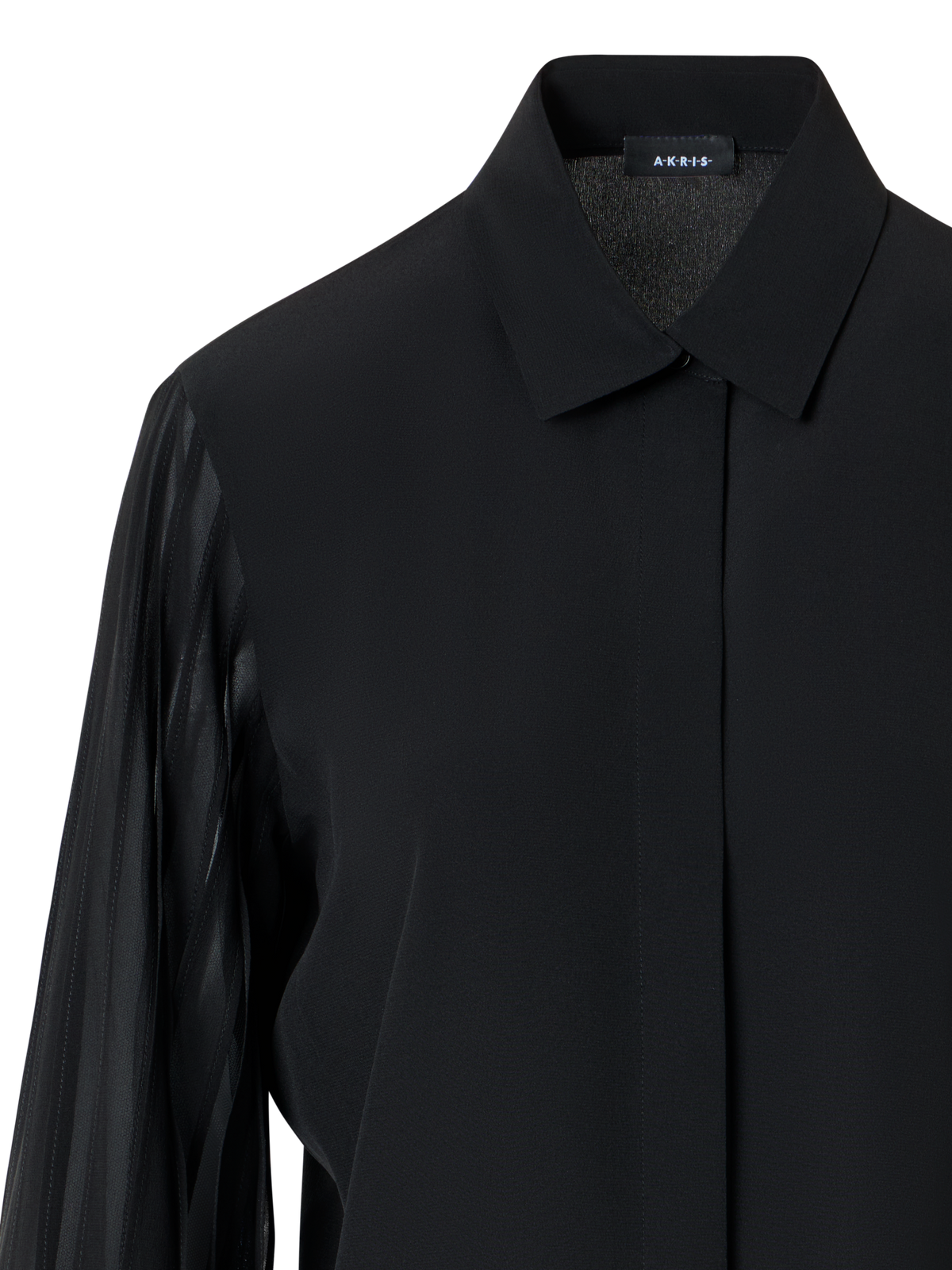 Designer Silk Blouse with Ribbon Sleeves - black - neutral