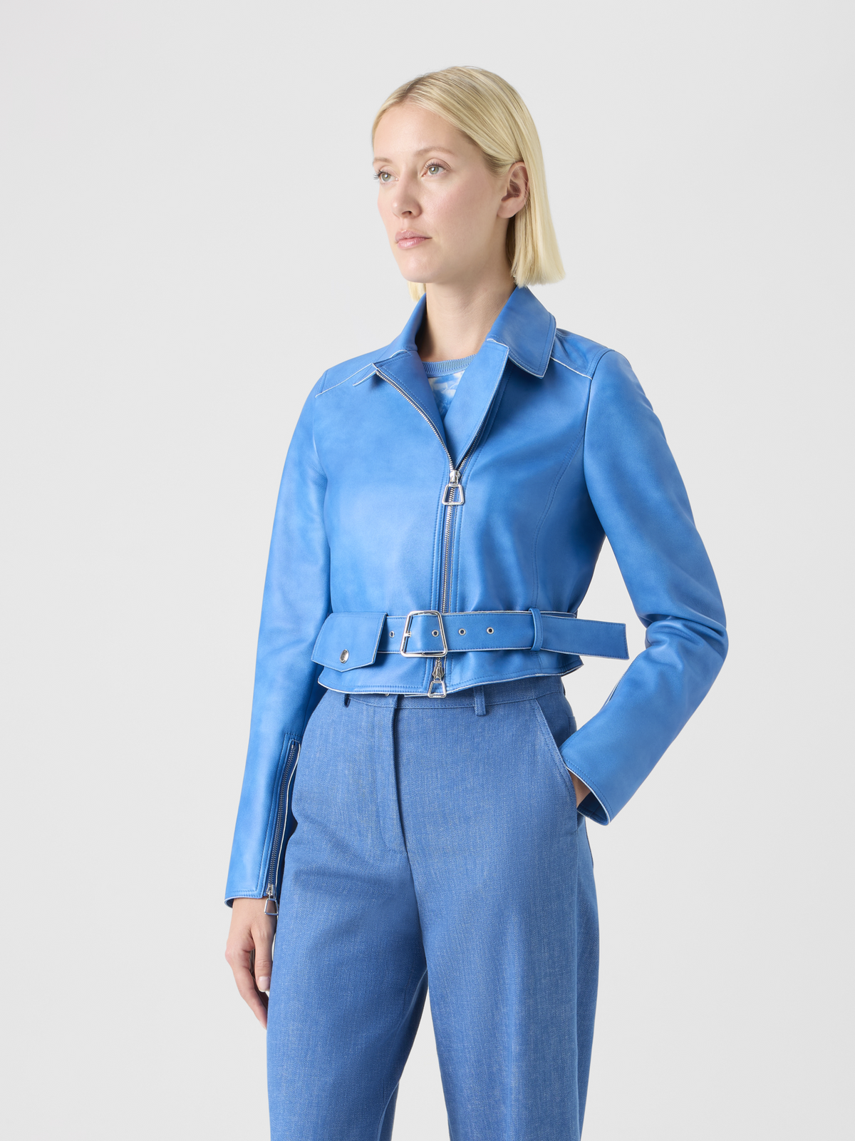 Designer Vintage Lamb Nappa Biker Jacket - blue #editorial