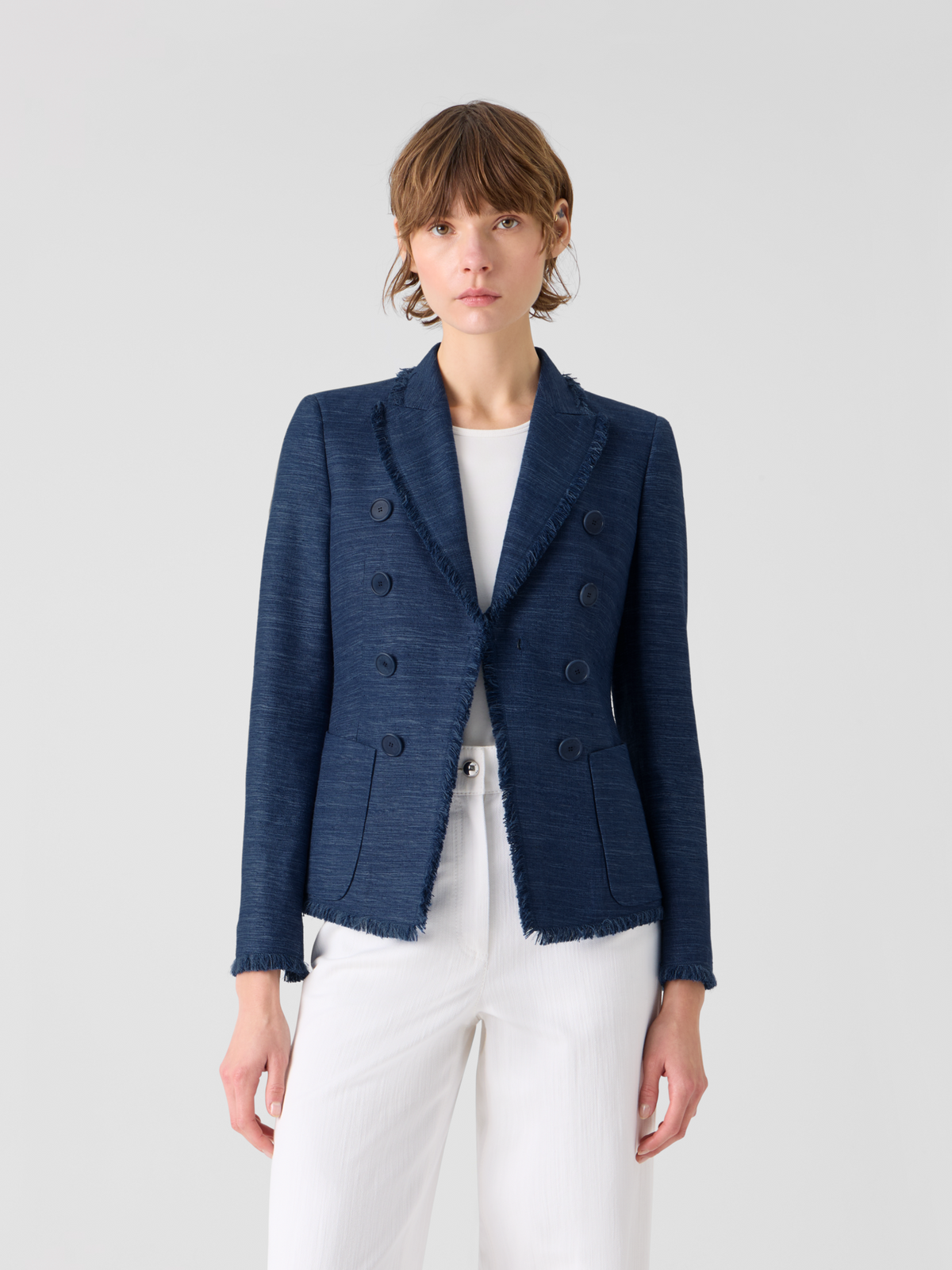 Designer Fringed Indian Silk Double-Breasted Jacket - blue #editorial