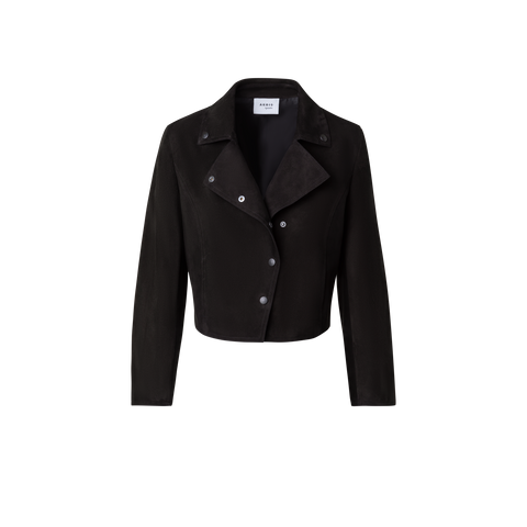 Short Suede Moto Style Leather Jacket