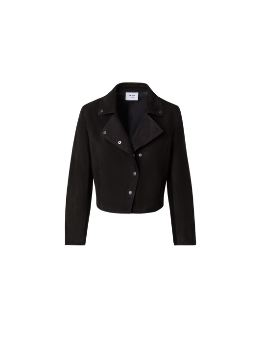 Designer Short Suede Moto Style Leather Jacket - black