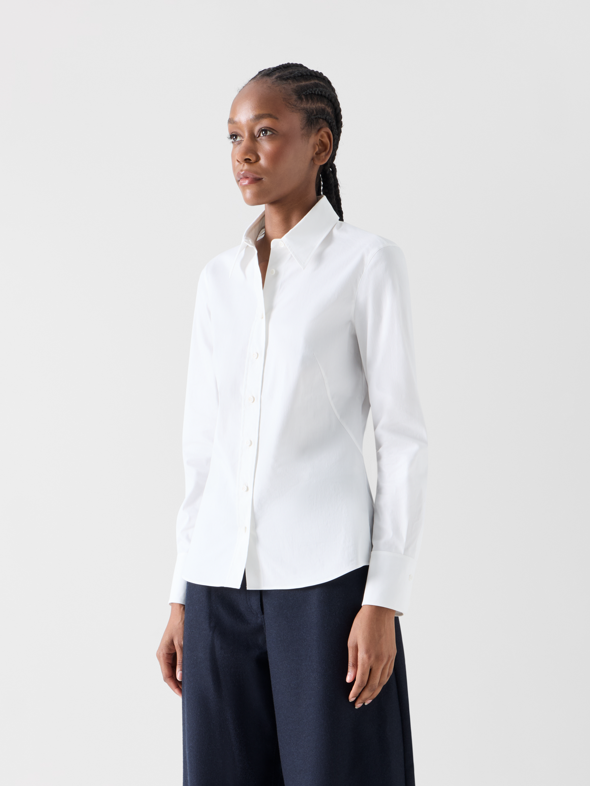 Designer Stretch Cotton Poplin Blouse - ecru 