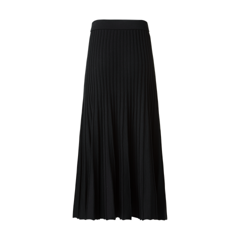 A-Line Merino Wool Rib Knit Pleated Midi Skirt