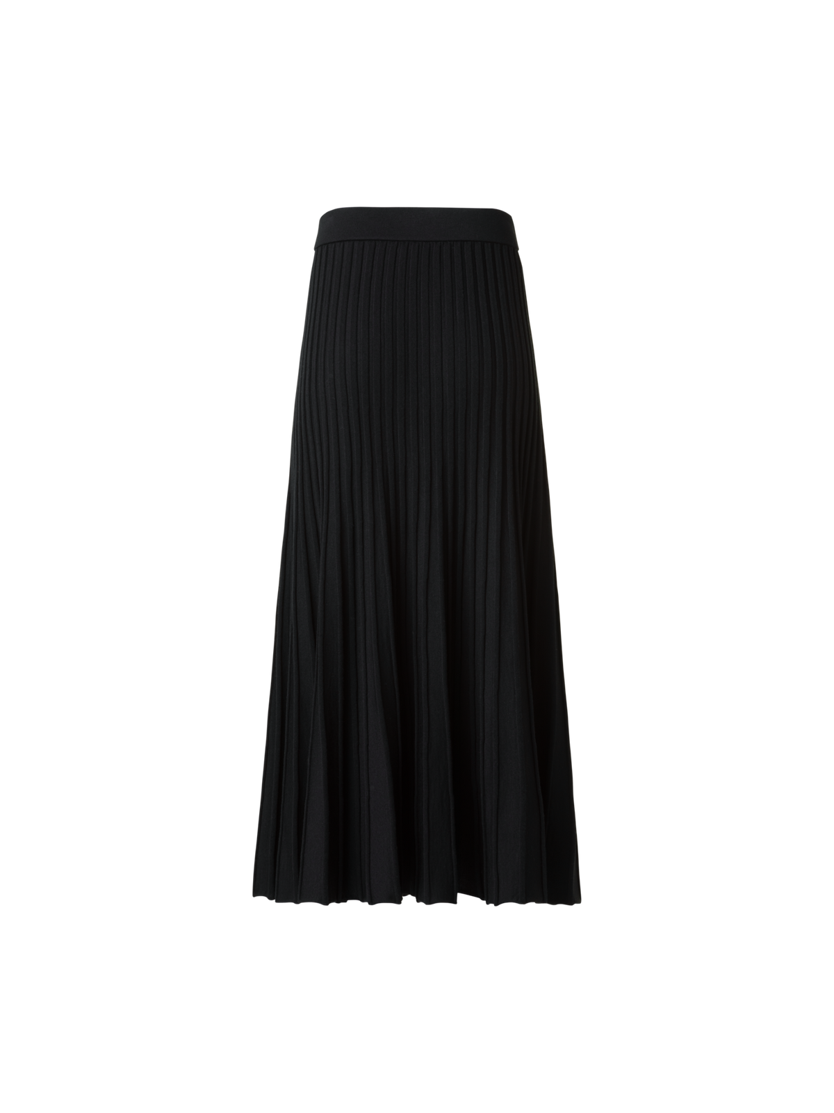 Designer A-Line Merino Wool Rib Knit Pleated Midi Skirt - black - neutral