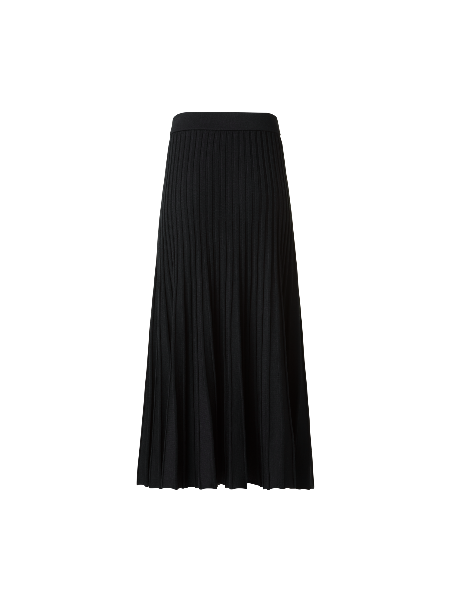 Designer A-Line Merino Wool Rib Knit Pleated Midi Skirt - black - neutral