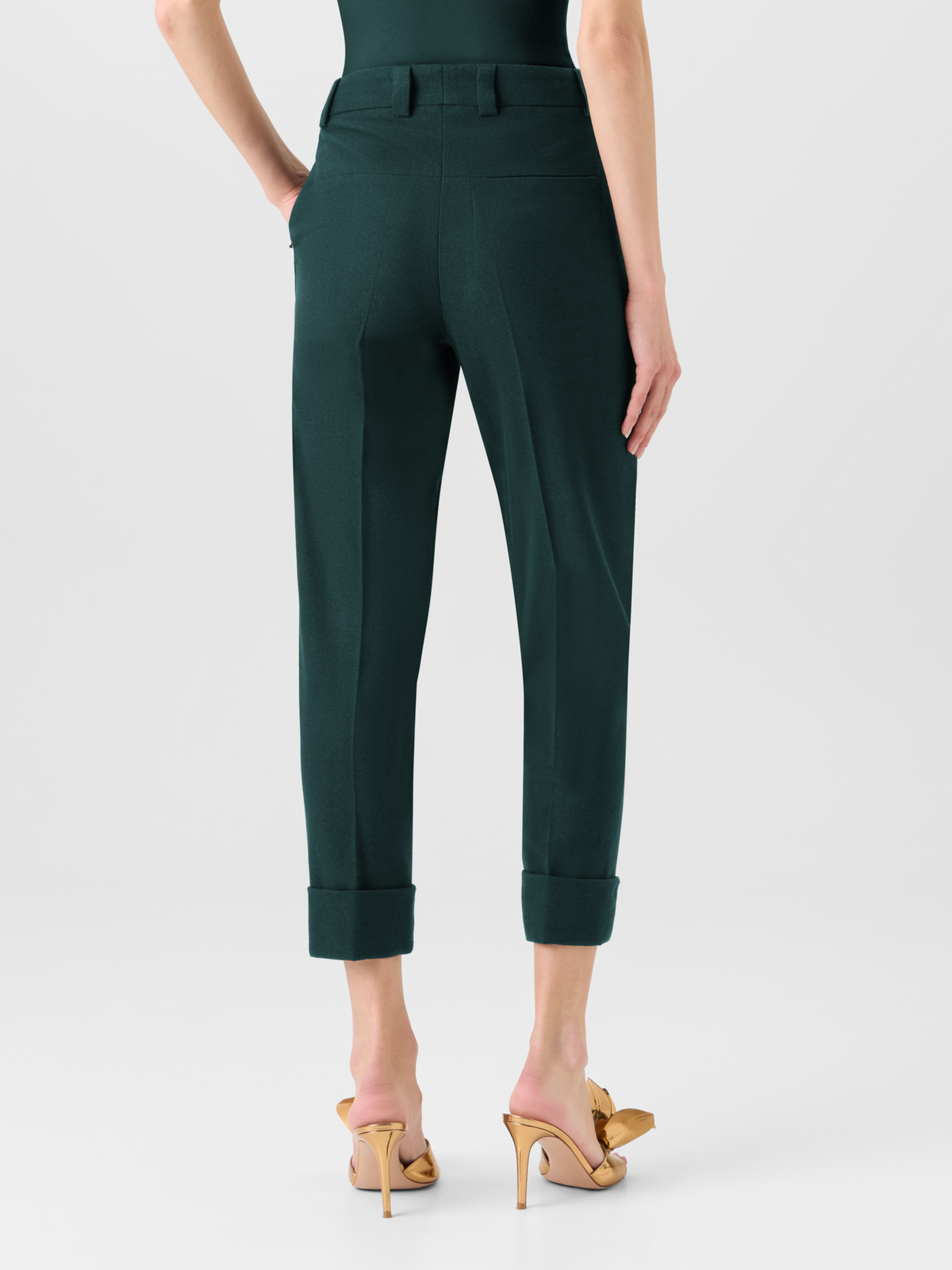Designer Cuffed Tapered Flannel Pants - green #editorial