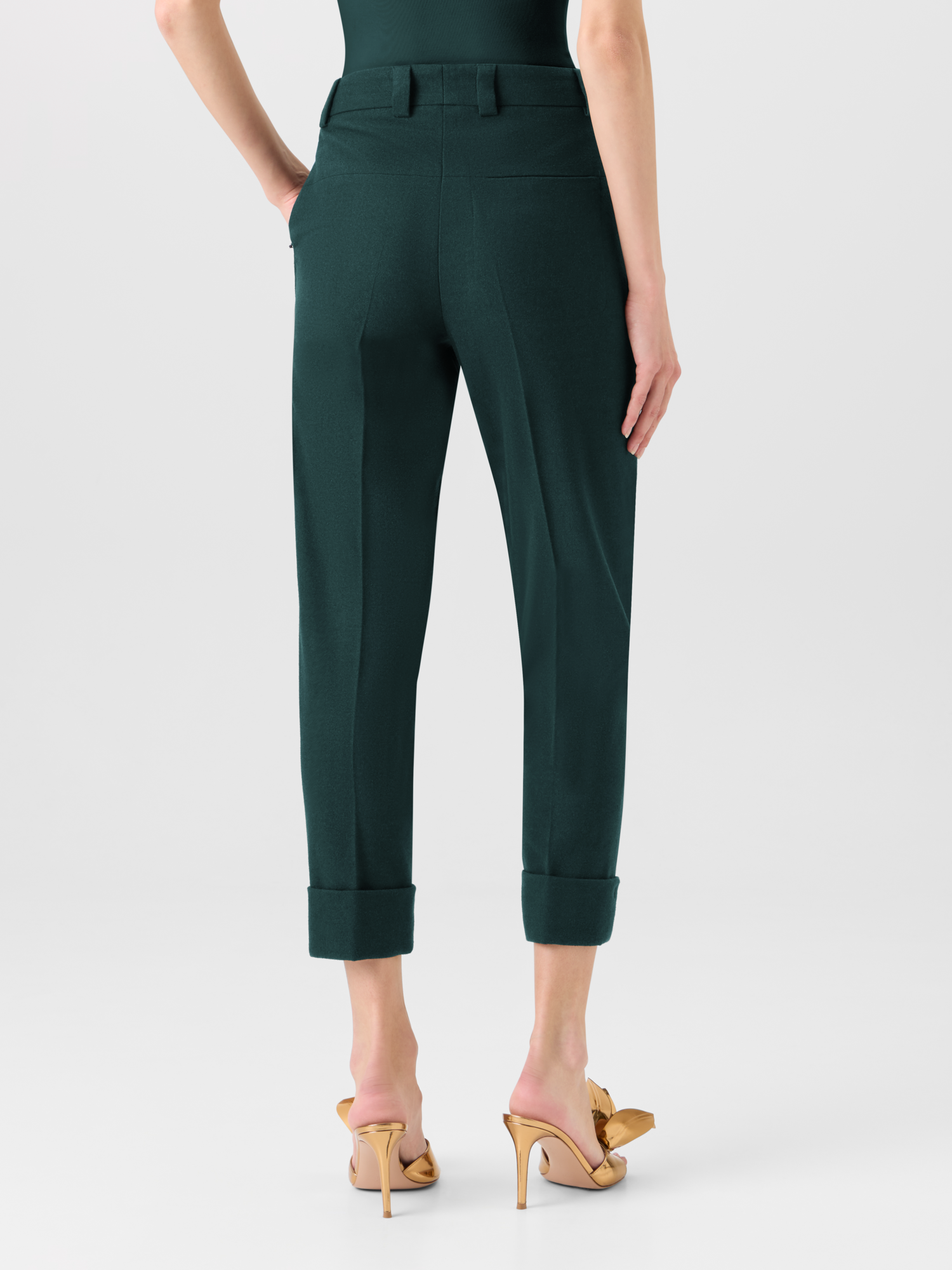Designer Cuffed Tapered Flannel Pants - green 