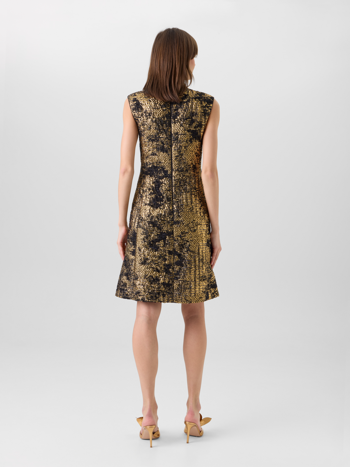 Designer Mini Dress in Fragmented Jacquard - multicolor - black - gold 