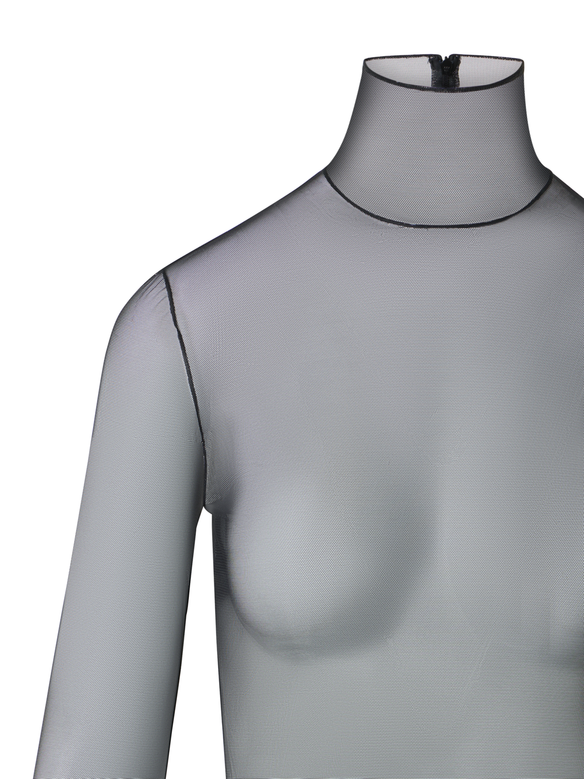 Designer Sheer Stretch Tulle Mock-Neck Top - black