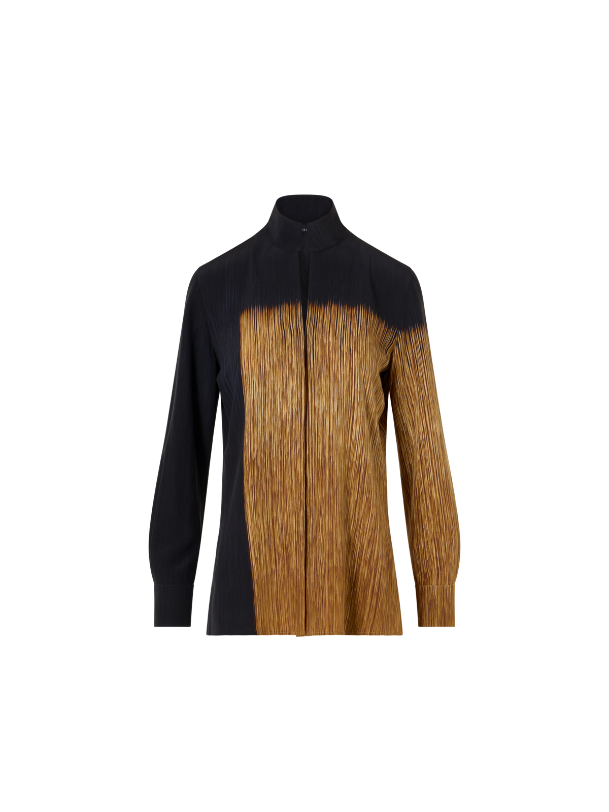 Designer Silk Tunic Blouse in Oro Lienzo Print - multicolor - black - brown