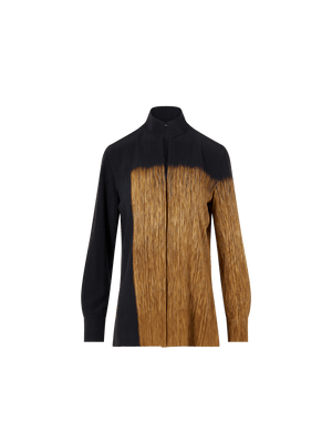 Designer Silk Tunic Blouse in Oro Lienzo Print - multicolor - black - brown