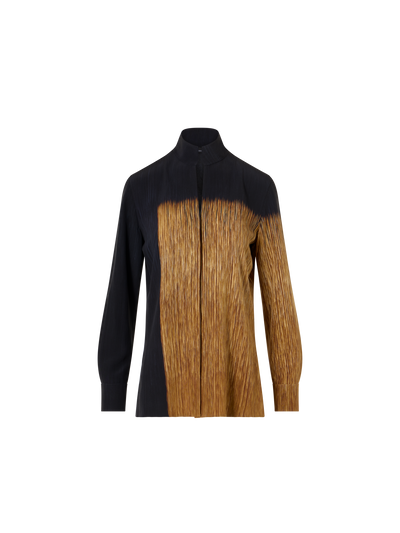Designer Silk Tunic Blouse in Oro Lienzo Print - multicolor - black - brown