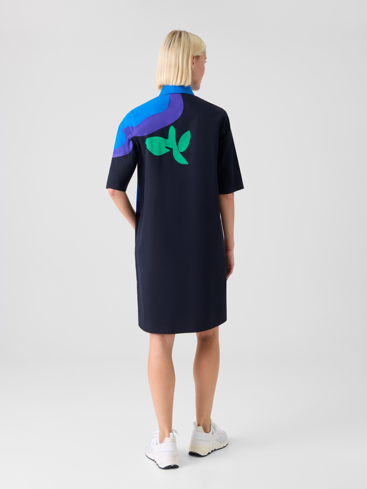 Designer XL Pop Dot Flower Cotton Dress - navy #editorial